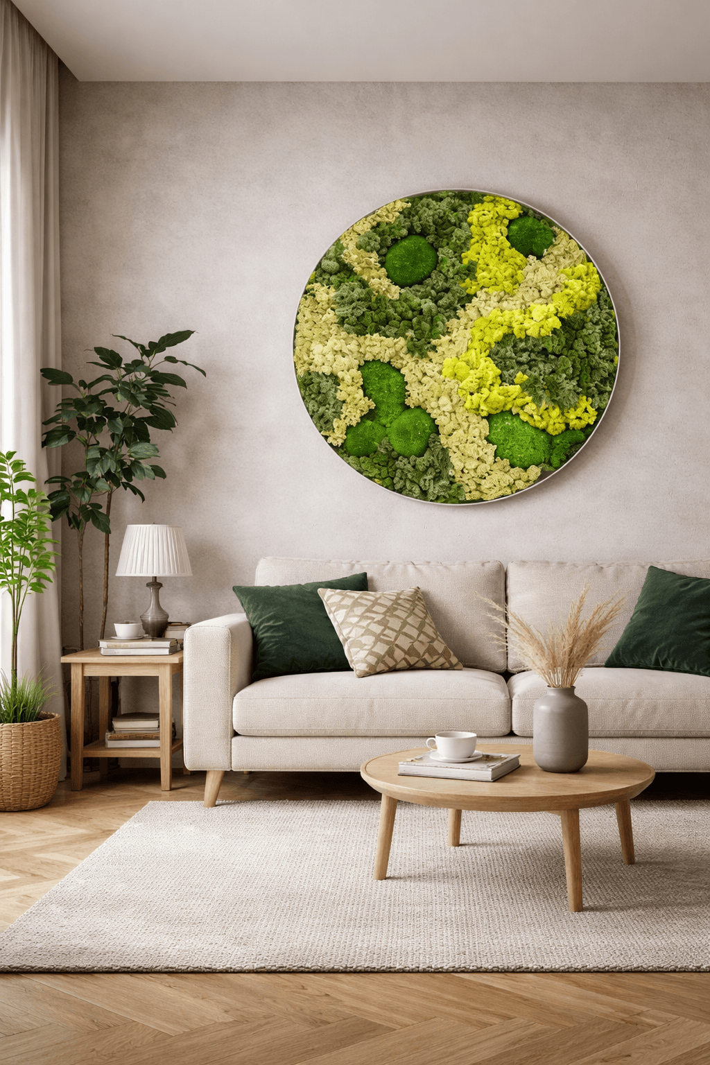 Groene moswand in interieur